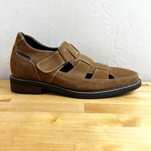 Calto Fisherman Sandals Mens Brown Hook and Loop 3" Elevator Lift Shoes Size 9